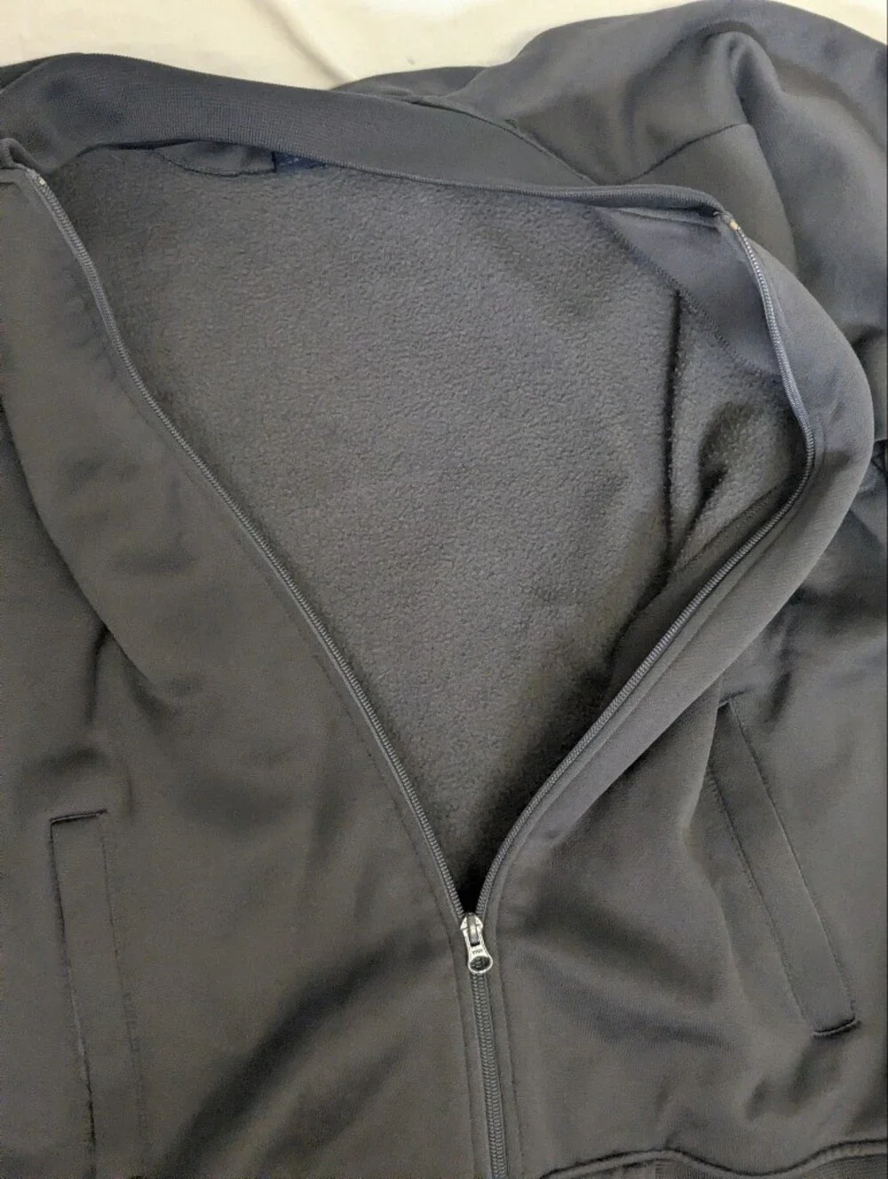 Vintage Chaps Ralph Lauren Grey Men's Full-Zip Bomber with Sleeve Stripes